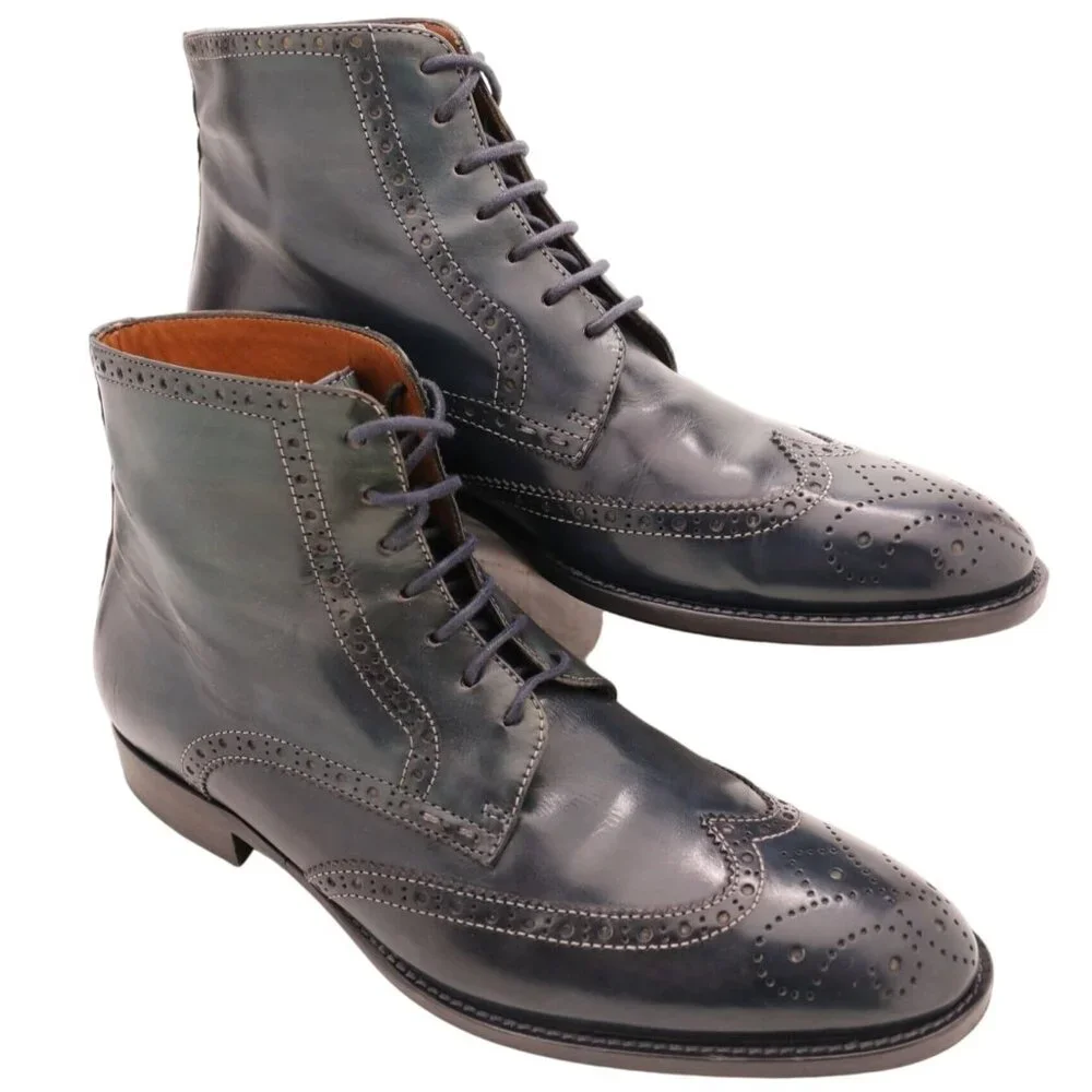 Navyboot Italy Navy Blue Leather Wingtip Chukka Boots Men 7 Dress Shoes Ankle 40
